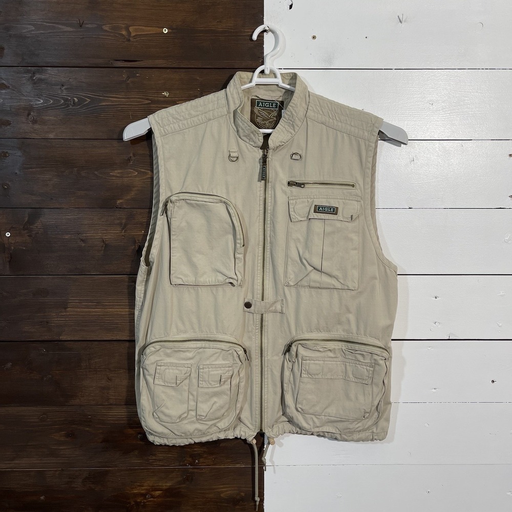 Aigle Utility Fishing Vest‎ Mens XL Beige Cream Multi Pockets